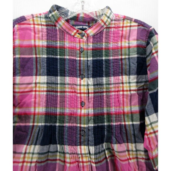 Lands End Top 10P Petites Flannel 1/2 Button Up Shirt Band Collar - Picture 2 of 11